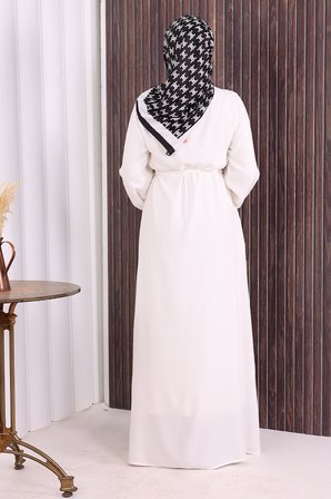 Boydan Düğmeli Ferace 6056 Ekru