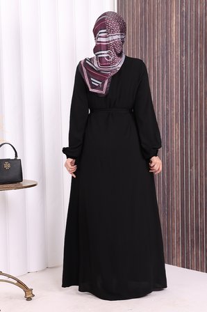 Boydan Düğmeli Ferace 6056 Siyah