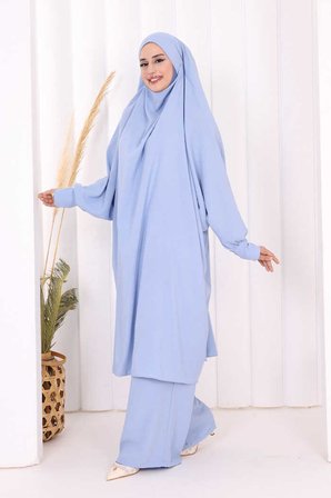 Hac Umre Sufleli Tunik Pantolon Takım 8004 Mavi