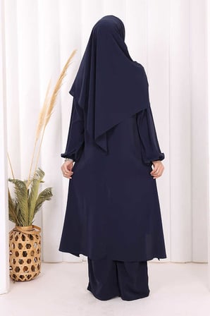 Umre Dubai Tunik Pantolon Takım ŞAL HEDİYE  8003 Lacivert