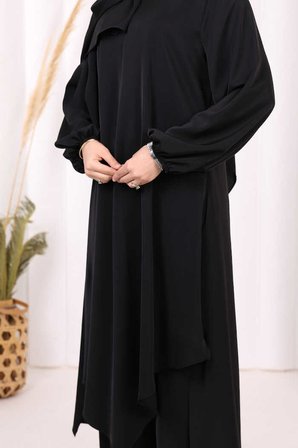 Umre Dubai Tunik Pantolon Takım ŞAL HEDİYE  8003 Siyah