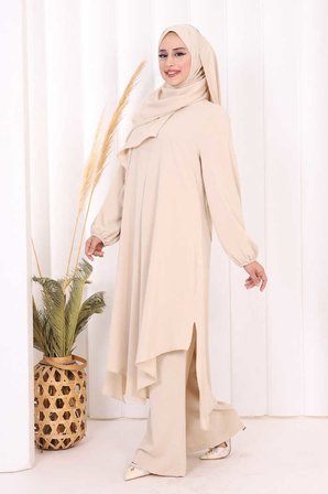 Umre Dubai Tunik Pantolon Takım ŞAL HEDİYE  8003 Taş