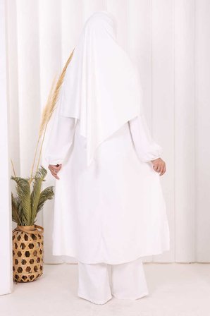 Umre Dubai Tunik Pantolon Takım ŞAL HEDİYE  8003 Ekru