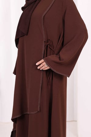 Biyeli Uzun Tunik Pantolon Takım 8005 Kahverengi