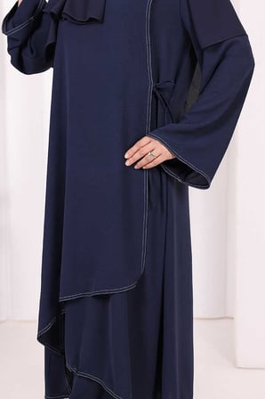 Biyeli Uzun Tunik Pantolon Takım 8005 Lacivert