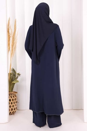 Biyeli Uzun Tunik Pantolon Takım 8005 Lacivert
