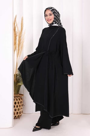 Biyeli Uzun Tunik Pantolon Takım 8005 Siyah