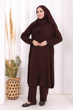 Hac Umre Tunik Pantolon Takım 8006 Kahverengi