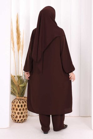 Hac Umre Tunik Pantolon Takım 8006 Kahverengi