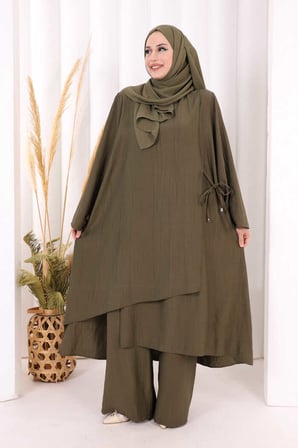 Yandan Bağlamalı Tunik Pantolon Takım 8008 Haki