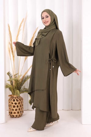 Yandan Bağlamalı Tunik Pantolon Takım 8008 Haki
