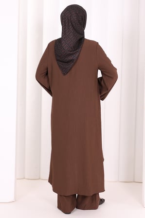 Yandan Bağlamalı Tunik Pantolon Takım 8008 Kahverengi