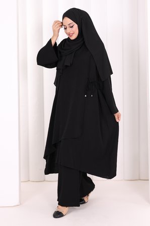 Yandan Bağlamalı Tunik Pantolon Takım 8008 Siyah