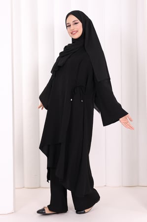 Yandan Bağlamalı Tunik Pantolon Takım 8008 Siyah