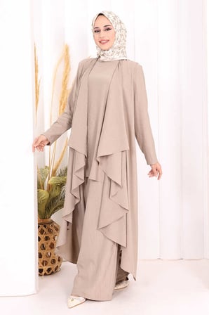 Yelekli Pantolon Takım 8012 Vizon