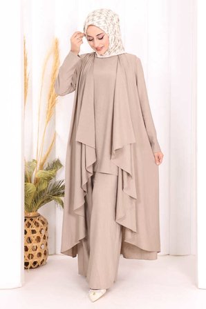 Yelekli Pantolon Takım 8012 Vizon