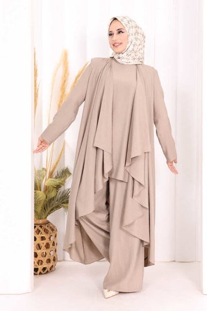 Yelekli Pantolon Takım 8012 Vizon