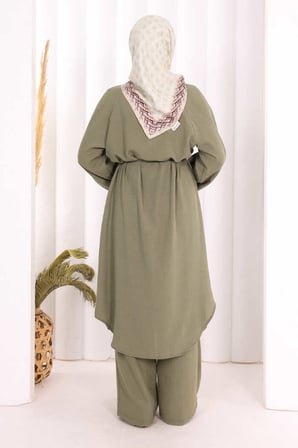 Hac Umre Keten Tunik Pantolon Takım 8013 Haki