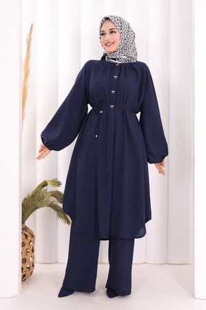 Hac Umre Keten Tunik Pantolon Takım 8013 Lacivert