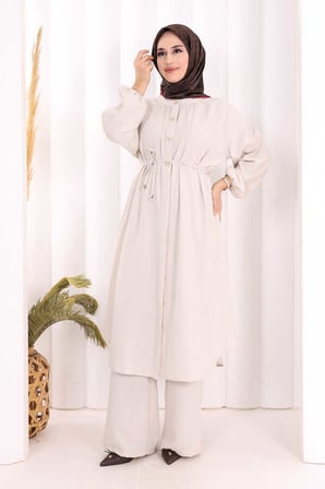 Hac Umre Keten Tunik Pantolon Takım 8013 Taş