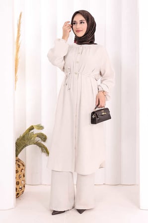 Hac Umre Keten Tunik Pantolon Takım 8013 Taş
