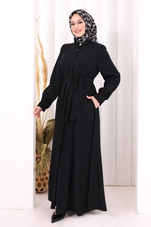 Hac Umre Elbise Boydan Düğmeli 7053 Siyah