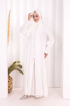 Hac  Umre Takım Önü Düğmeli Tunik,Pantolon  ŞAL  HEDİYE  8014 Ekru