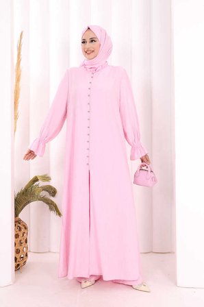 Hac  Umre Takım Önü Düğmeli Tunik,Pantolon  ŞAL  HEDİYE  8014 Pembe