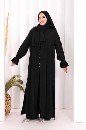 Hac  Umre Takım Önü Düğmeli Tunik,Pantolon  ŞAL  HEDİYE  8014 Siyah