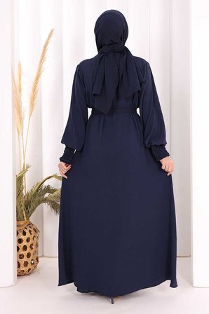 Elbiseli Abaya Takım ŞAL HEDİYE  3883 Lacivert