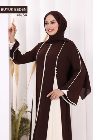 Biyeli Fermuarlı Ferace 7050-1 Kahverengi