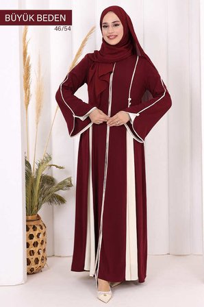 Biyeli Fermuarlı Ferace 7050-1 Mürdüm