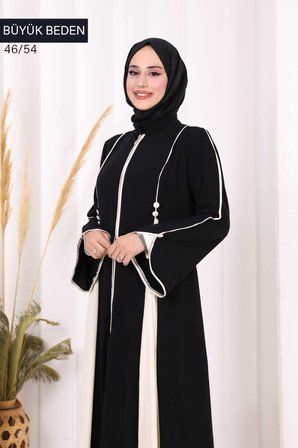 Biyeli Fermuarlı Ferace 7050-1 Siyah