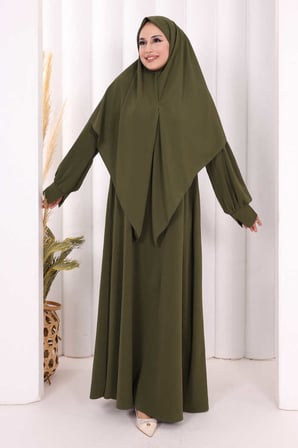 Eşarplı Elbise 6059 Haki