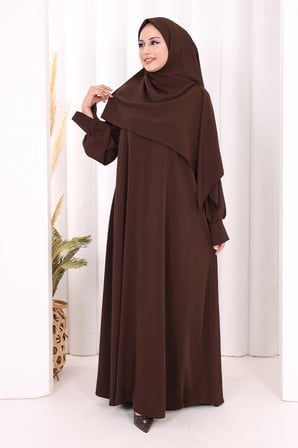 Eşarplı Elbise 6059 Kahverengi