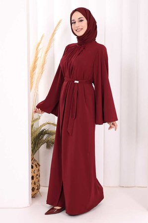 Broş Detaylı Tulumlu Takım 8016 Bordo