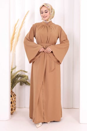 Broş Detaylı Tulumlu Takım 8016 Taba