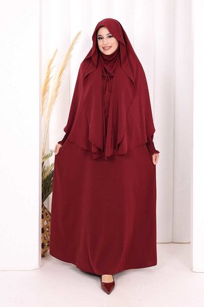 Peçeli Cilbab Model Elbise 6063 Bordo