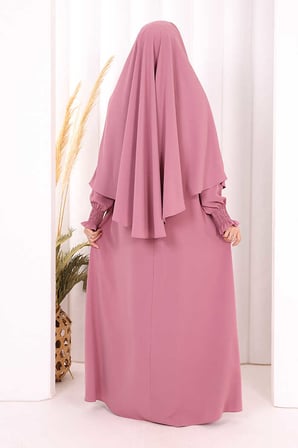 Peçeli Cilbab Model Elbise 6063 Gül Kurusu