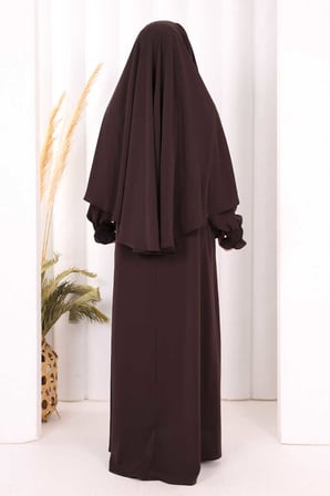 Peçeli Cilbab Model Elbise 6063 Kahverengi
