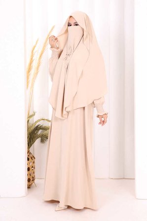 Peçeli Cilbab Model Elbise 6063 Taş