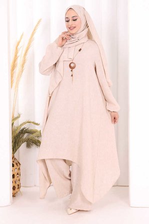Kolyeli Tunik Pantolon Takım ŞAL HEDİYE! 8020 Taş
