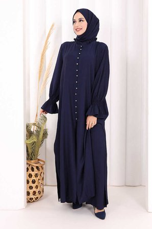 Hac  Umre Takım Önü Düğmeli Tunik,Pantolon  ŞAL  HEDİYE  8014 Lacivert