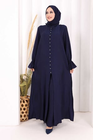 Hac  Umre Takım Önü Düğmeli Tunik,Pantolon  ŞAL  HEDİYE  8014 Lacivert