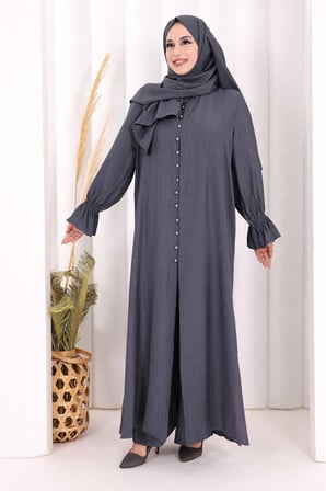 Hac  Umre Takım Önü Düğmeli Tunik,Pantolon  ŞAL  HEDİYE  8014 Füme