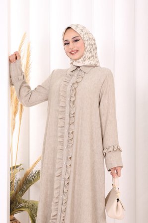 Fırfır Detaylı Elbise 6066 Vizon