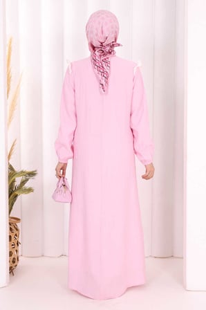 Bağlamalı ve Fırfır Detaylı Elbise 6064 Pembe