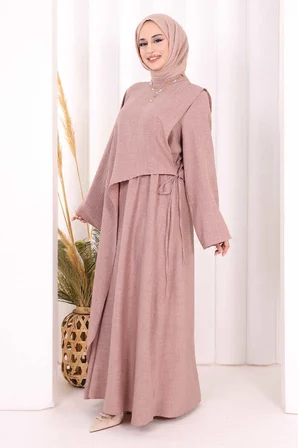 Pelerinli Elbise 6068 Gül Kurusu