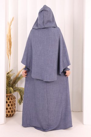 Keten Sufleli Elbise Takım 6067 İndigo