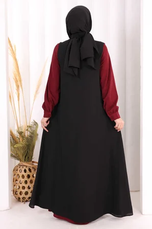 Düğme Detaylı Yelekli Elbise Takım 7060 Bordo
